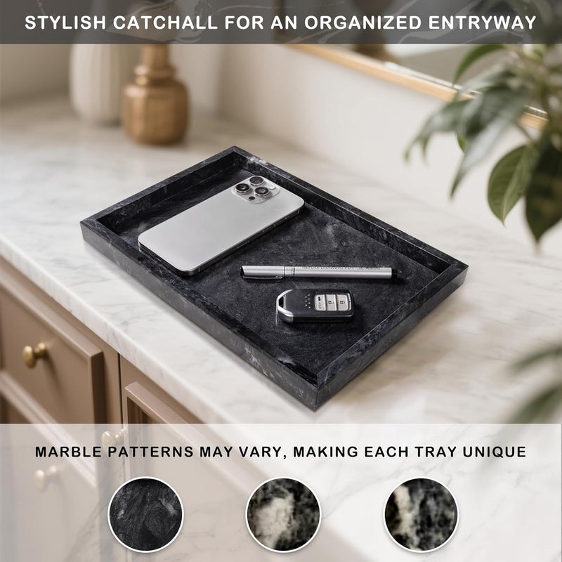 Homaura Marble Bathroom Tray for Countertop & Home Decor, Natural Decorative Marble Tray for Jewelry & Perfume Organizer, Luxury Stone Vanity Trays for Dresser, Kitchen Counter, 12" x 8", Gray Black - Image 5